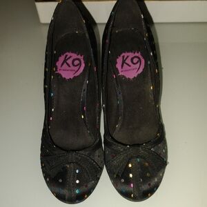 K9 Black Polka Dot Bow Heels